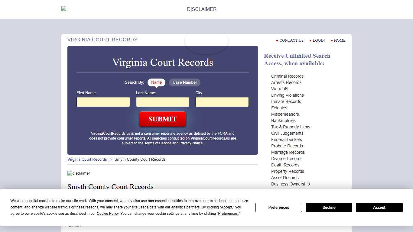 Smyth County Court Records VirginiaCourtRecords.us